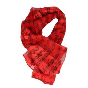 Foulard Musikboutique con note di Bach con strisce di raso Rossa  35x150cm