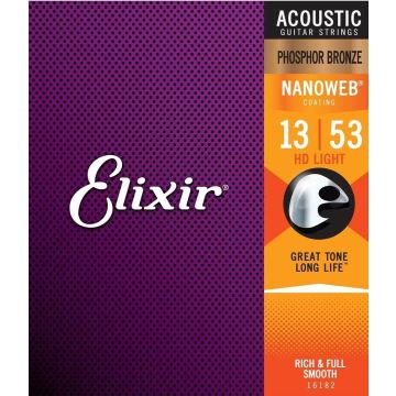 Corde Acustica Elixir 16182 Phosphor Bronze Nanoweb HD Light 013/53