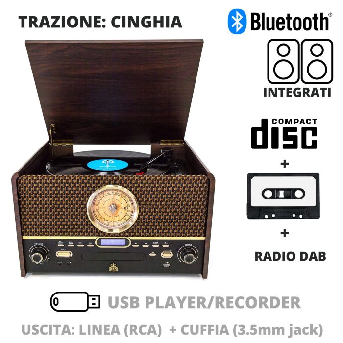 Giradischi Vinile Vintage Radio DAB/DAB+/FM Lettore CD-MP3